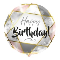 Ballon géométrique ivoire Happy Birthday 45 cm - Folat