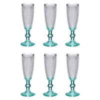 Verre à champagne de 185 ml avec points et base turquoise - 6 pièces.