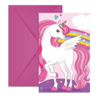 Invitations licorne rose - 6 unités