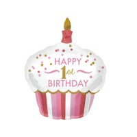 Ballon en forme de Cupcake 1st Happy Birthday 73 x 91 cm - Anagram