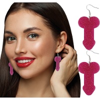 Boucles d'oreilles en forme de pénis, roses - 5 cm