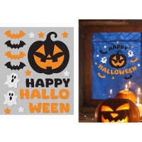 Décoration autocollante en gel pour fenêtre - Citrouilles Happy Halloween