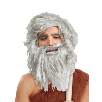Perruque et barbe grises d'homme des cavernes