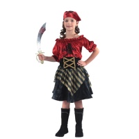 Costume de pirate rouge avec tête de mort pour filles