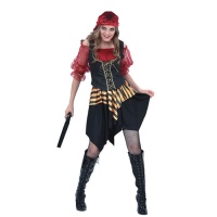 Costume de pirate rouge avec tête de mort pour femmes