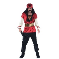 Costume de pirate rouge avec tête de mort pour hommes