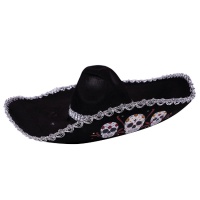 Chapeau mexicain noir du Jour des Morts - 58 cm