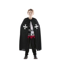 Cape médiévale noire avec croix blanches pour enfants - 100 cm