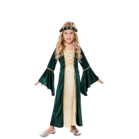 Costume de dame médiévale vert et or pour filles