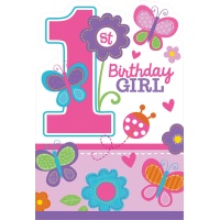 Invitations Premier Anniversaire Papillon - 8 pcs.