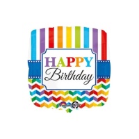 Ballon carré 43 cm Happy Birthday Rainbow - Anagram