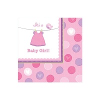 Serviettes de table Pink Baby Party 16,5 x 16,5 cm - 16 unités