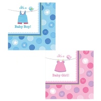 Serviettes de table Blue Baby Party 16,5 x 16,5 cm - 16 pcs.