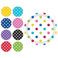 Assiettes rondes à pois blancs 23 cm - 8 pcs.
