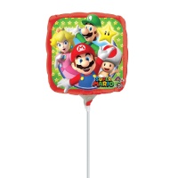 Ballon gonflable carré 17 cm Super Mario avec bâton - Anagram