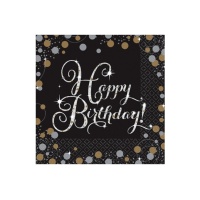 Happy Birthday Champagne Bulles de champagne 16,5 x 16,5 cm - 16 pcs.