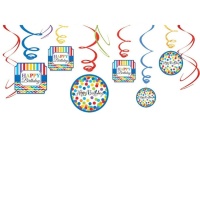 Joyeux anniversaire suspensions Arc-en-ciel - 12 pcs.