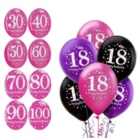 Ballons Pink Birthday 28 cm - Sempertex - 6 pcs.