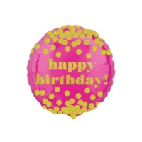 Ballon de félicitations rond rose à pois dorés 45 cm - Anagramme