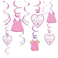 Pendentifs décoratifs Baby Party rose - 12 pcs.