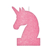 Bougie décorative pailletée licorne 7,5 x 11,5 cm - 1 pc.