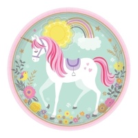 Assiettes licorne rose 23 cm - 8 pcs.