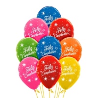 Joyeux anniversaire ballons en latex métalisés avec étoiles 30 cm - Sempertex - 12 pcs.