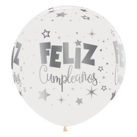 Ballons latex transparents métalisés Happy Birthday 60 cm - Sempertex - 3 unités