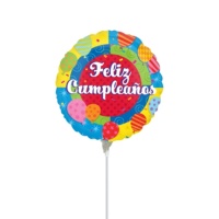 Ballon Happy Birthday avec tige de 17 cm - Anagramme