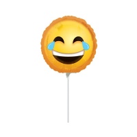 Ballon gonflé, 17 cm, Emoticône rieur avec tige - Anagramme