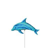 Ballon gonflé Dauphin bleu avec tige 20 x 35 cm - Anagramme