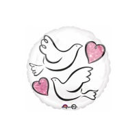 Ballon rond blanc avec colombes et coeurs 43 cm - Anagramme