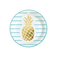 Assiettes hawaïennes avec ananas doré 23 cm - 8 pcs.