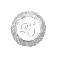 Globe rond numéro 25 argenté 43 cm - Anagramme