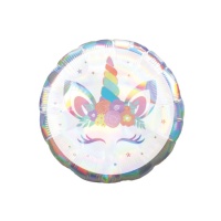 Ballon rond 45cm licorne holographique - Anagramme