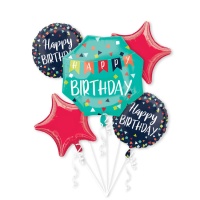 Bouquet ballons anniversaire assorti - Anagramme - 5 pcs.
