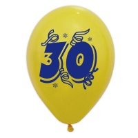 30 ballons anniversaire 25 cm - 8 unités