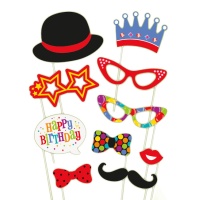 Kit de photobooth pour fête d'anniversaire - 10 pcs.