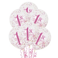 Ballons en latex transparent Rose & Gold de 30 cm avec confettis - Qualatex - 6 pcs.