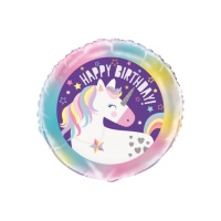 Ballon rond Licorne joyeux anniversaire 45 cm - Qualatex