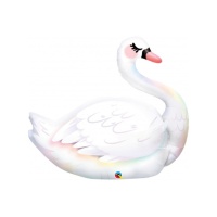 Ballon silhouette cygne XL blanc irisé 89 cm - Qualatex