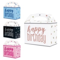 Boîte en carton Happy Birthday à pois - 6 pcs.