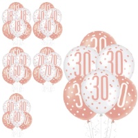 Ballons latex rose golden birthday 30 cm - Qualatex - 6 unités