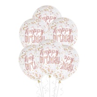Ballons latex rose or Joyeux anniversaire 30 cm - Qualatex - 6 pcs.
