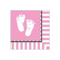 Serviettes de table petits pieds roses 16,5 x 16,5 cm - 16 unités