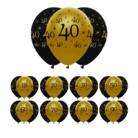 Ballons noirs et or Happy Birthday 30cm - Creative Party - 6 pièces