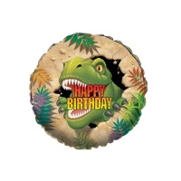 Ballon rond Happy Birthday Dinosaure T-Rex 45cm - Creative Converting