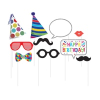 Kit de photobooth pour fêtes colorées - 10 unités