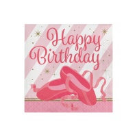 Serviettes de table Happy Birthday Ballerina 16,5 x 16,5 cm - 16 unités