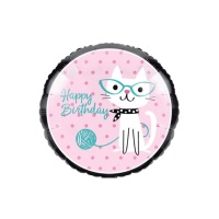 Ballon rond Happy Birthday - Chat 43 cm - Creative Converting
